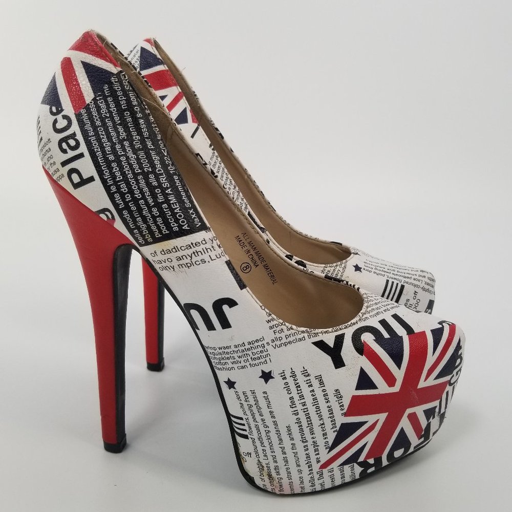 British Flag Newsprint Platform Heels Festival